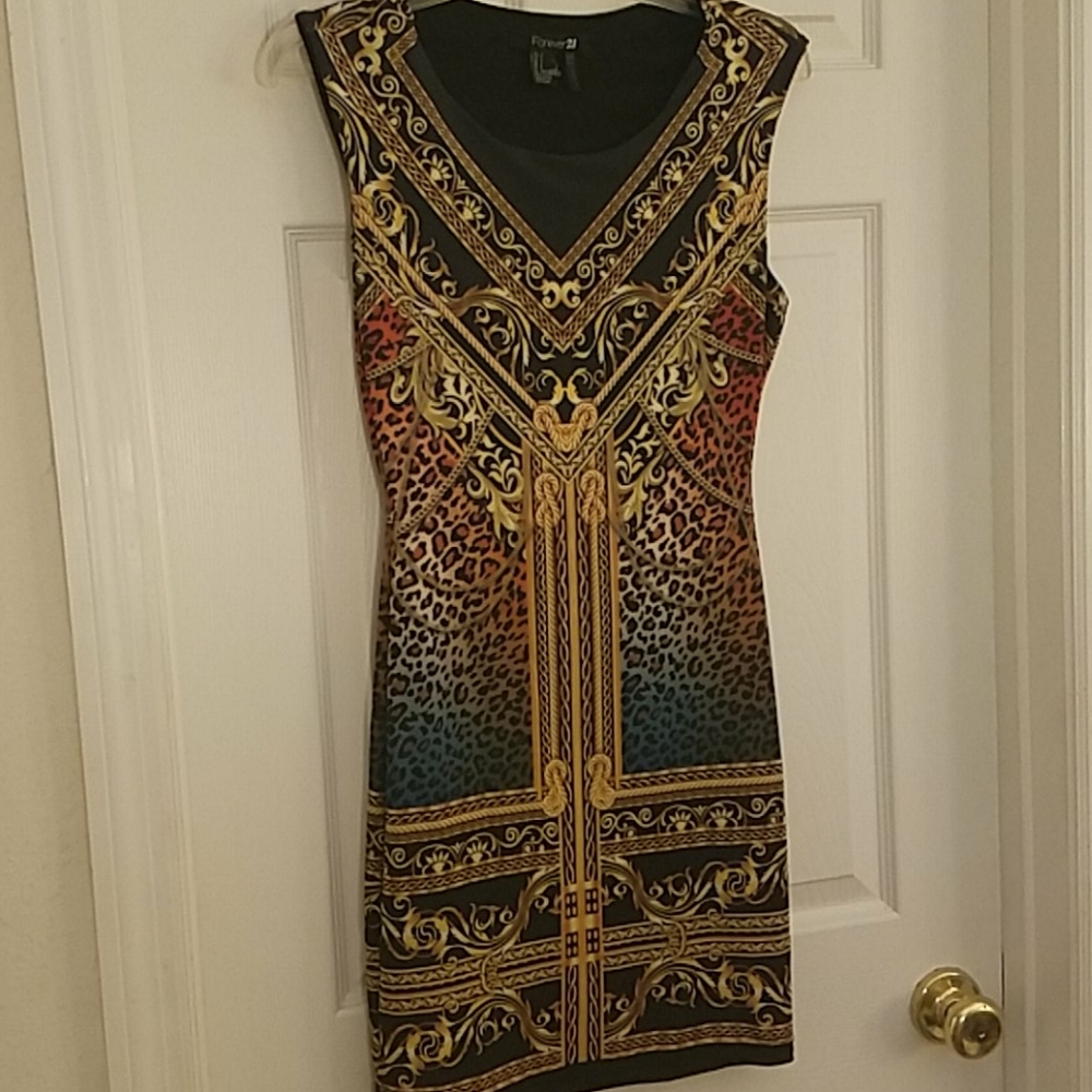 Forever 21 Patterned Cheetah Print Chain Dress